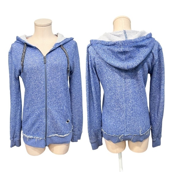 ROXY blue zip up hoodie with raw finish and kangaroo pockets - Picture 1 of 14